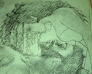 I sketched a couple engaging in foreplay while wearing lingerie