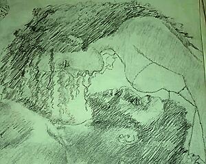 I sketched a couple engaging in foreplay while wearing lingerie