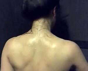 Asian slut wife masturbates with dildo and vibrator in gym shower 😏