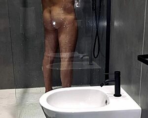 asmr stepmom spies on stepson in shower with hot rubbing and moaning handjob action