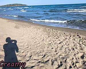 Nude teacher wife at public beach in thrilling scenes
