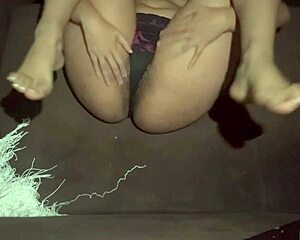 Pretty goth girl with glasses fingers her big ass