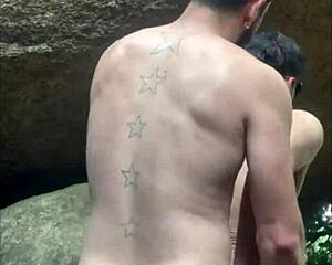 Eating stranger's big cock on the trail intensely