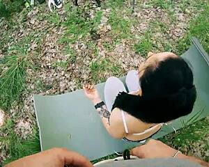 Ponytail brunette jerked off during yoga meditation in forest for huge facial