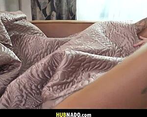 Guy walks in on his girlfriend cheating with another girl, featuring Vanessa Decker and Mai Thai.