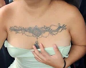 Latina shows panties and tits in car on highway