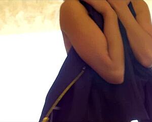 Beauty blonde girl scarlet red masturbate her shaved pussy