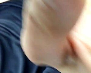 Amber gives a blowjob in the truck, ending with cum in mouth