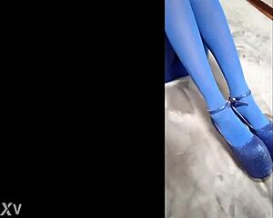 sexy pantyhose and blue high heels