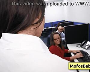 busty brunette getting facial at office