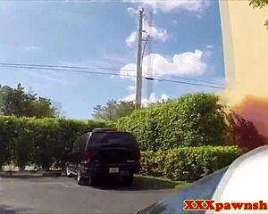 Amateur babe pawns car and offers more