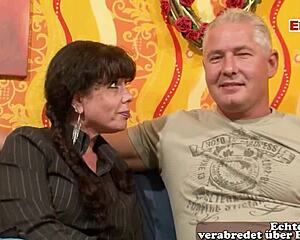 Want to see a German mature housewife cheat in her first threesome?