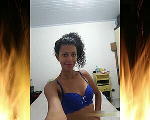 beautiful brunette flashes in blue lingerie trailer