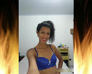 beautiful brunette flashes in blue lingerie trailer