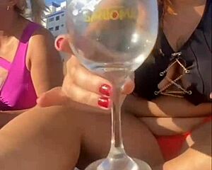 Alone on beach flashing and wanting fun without husband