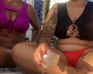 Alone on beach flashing and wanting fun without husband