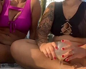 Alone on beach flashing and wanting fun without husband