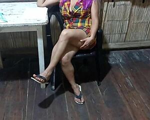 Sexy mother-in-law in worker outfit touching herself!