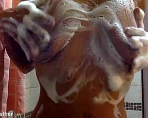 Ginger Moist Her Soapy Wet Nipples And Tits In Closeup Belly View