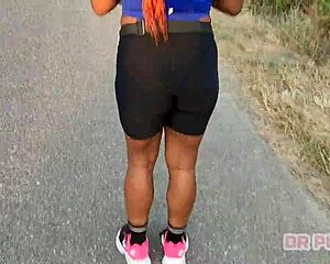 redhead with giant ass filmed training by lover at gym