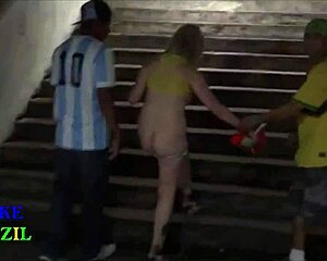 After Copa Game, Blonde Gives To Two In Double Penetration!