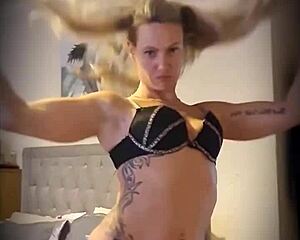 blonde milf performs striptease