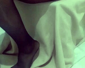 The mature stepmother explores her passion for panty fetish in the kitchen with leggings and stockings.