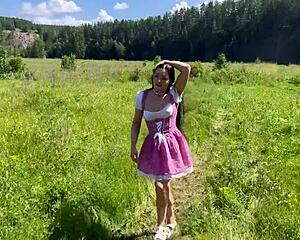 Sexy Milkmaid's Passionate Outdoor Encounter