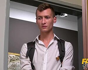 Fake Hostel: Student's Cock Throbs Intensely as It Pumps Load into Warm Wet Mouth.