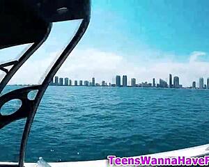 Oh wow, party teen blowing huge monster cock outdoors!