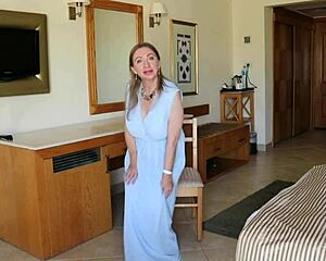 mature busty cougar attracts men for video compilation