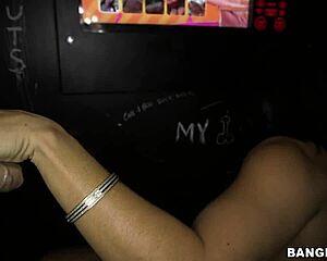 Fitness chick enjoys some glory hole loads, what a workout