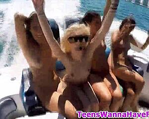 Oh wow, party teen blowing huge monster cock outdoors!