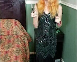 watch the flapper cum in her pantyhose while whispering