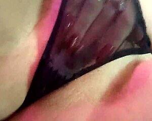 Aimee hot milf shows naked shaved pussy close-up.