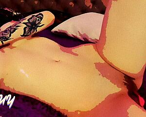 girl masturbates with wet fingers on her pussy