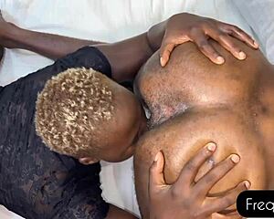 Licking his asshole before getting fucked by his big African cock