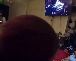 wife gives deepthroat blowjob to friend