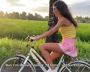 Cute Teen Learns To Ride A BIKE And A Stranger's HARD COCK - Creampie