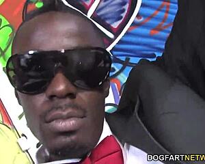 Busty blonde Cindee enjoys interracial gangbang.