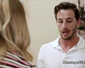 horny milf and teen 18+ overwhelm masseur with cock worship