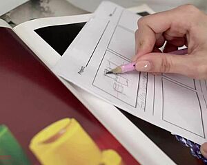 Brunette In Stockings Distracted From Drawing By Boyfriends Big Dick