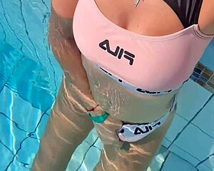 public play in pool with sexy extreme girl