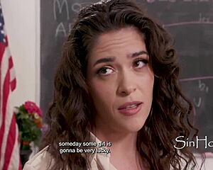 Teacher succumbs to student's advances and gives him her ass in the classroom