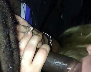 Car head with a white girl sucking big black cock