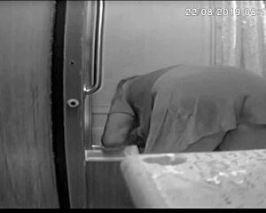 Jennifer Bent Over Washing The Shower In Bathroom