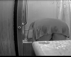 Jennifer Bent Over Washing The Shower In Bathroom