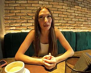 Brunette step cousin with blue eyes invites threesome with lookalike doll