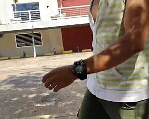 horny milf goes to the park and offers massages to a stranger she meets