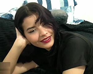 Latina girl gives sensual blowjob with quick handjob